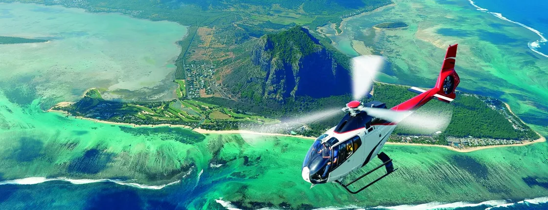 Underwater Waterfall helicopter flight from South Helipad Chamarel