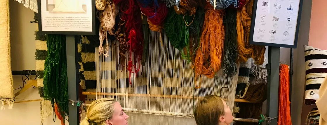 Traditional Moroccan carpet weaving local workshop