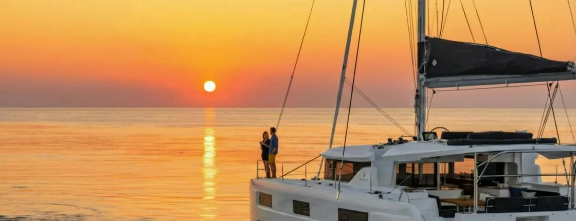Santorini catamaran cruise with BBQ and drinks from Vlychada Marina