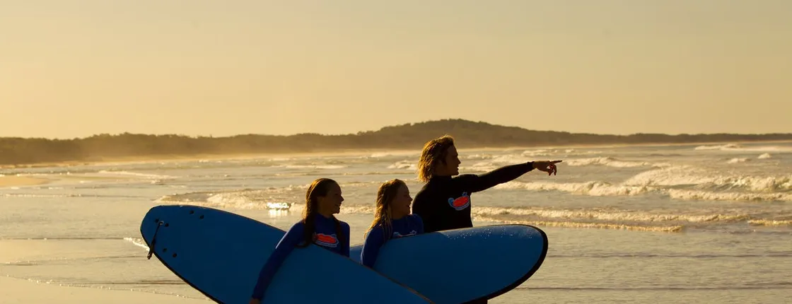 Surfing lesson for beginners at Broadbeach at Kurrawa Surf Club car park
