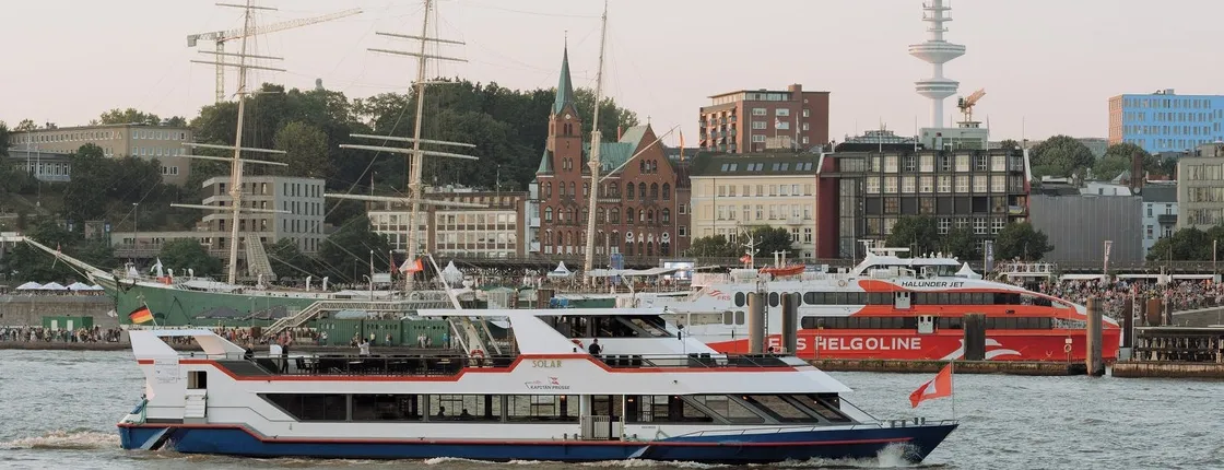 Hamburg Harbor boat tour with a large ship