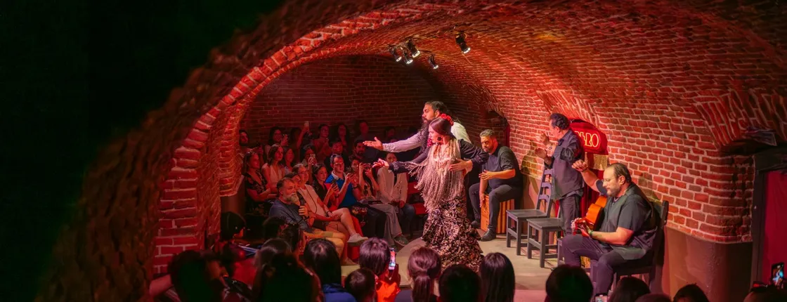 Traditional flamenco show in a brick cave in Madrid