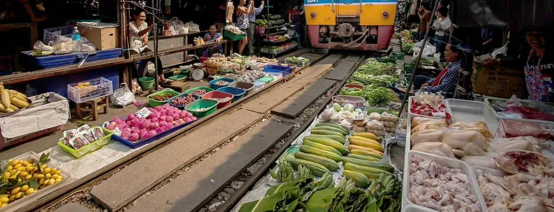 Bangkok’s Floating and Railway Markets with local community visit
