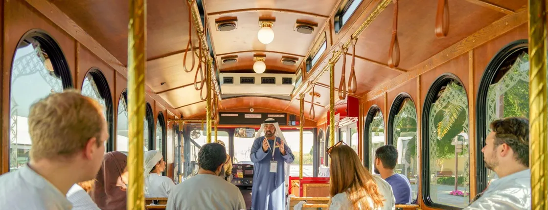 Guided heritage trolley tour of old Dubai cultural landmarks