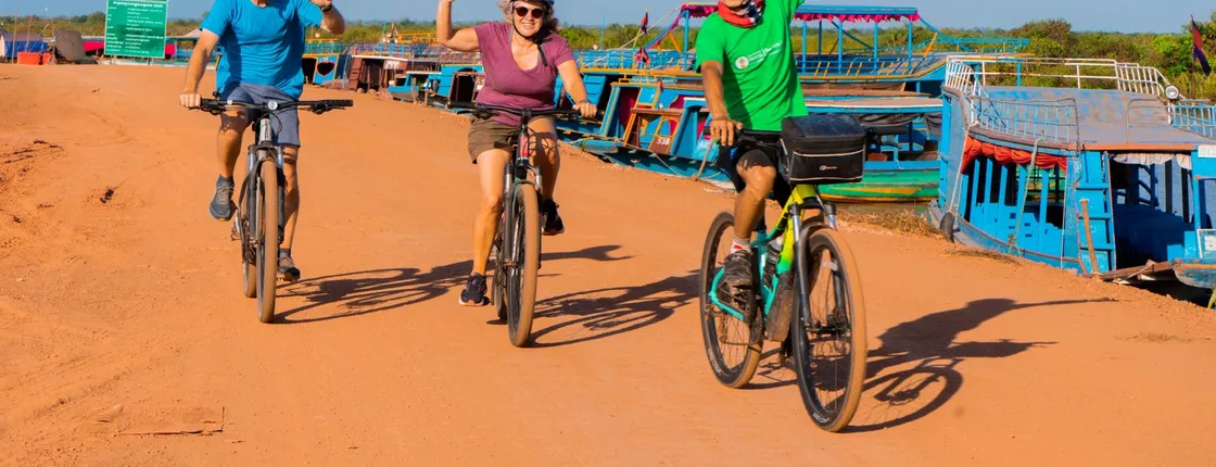 Tonle Sap floating village bike tour and sunset cruise