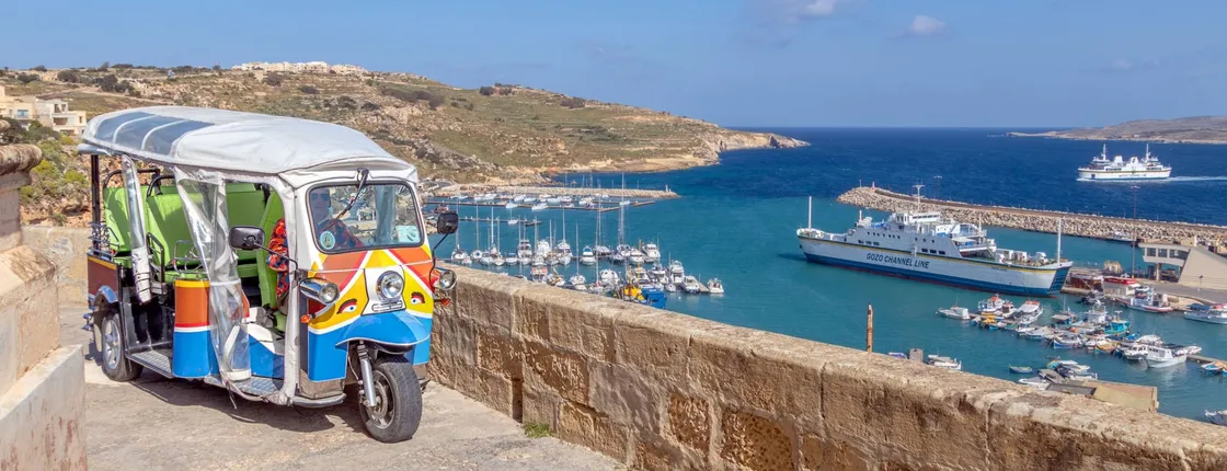 Sunset Gozo tuk-tuk and Comino Island hopper boat tour