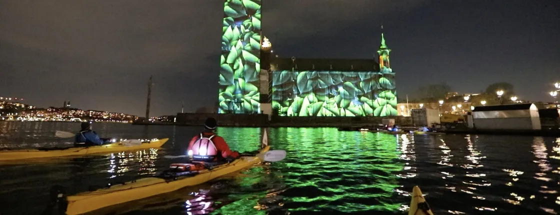 Kayak tour of Stockholm's Nobel Lights in winter