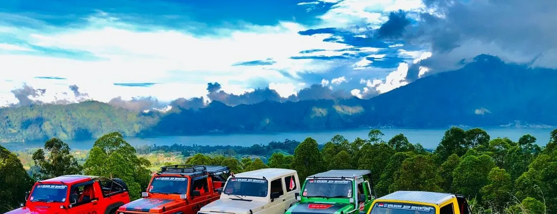 4x4 classic jeep tour with waterfall, Batur Caldera sunrise and Batur black lava volcano