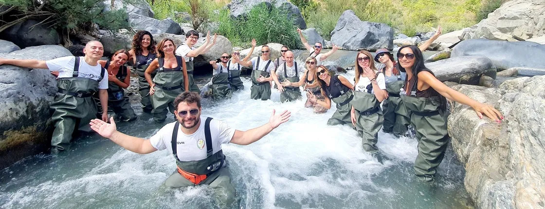 River trekking guided experience in the Alcantara Gorges