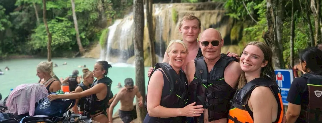 Erawan Waterfall, Floating and Railway Market private tour