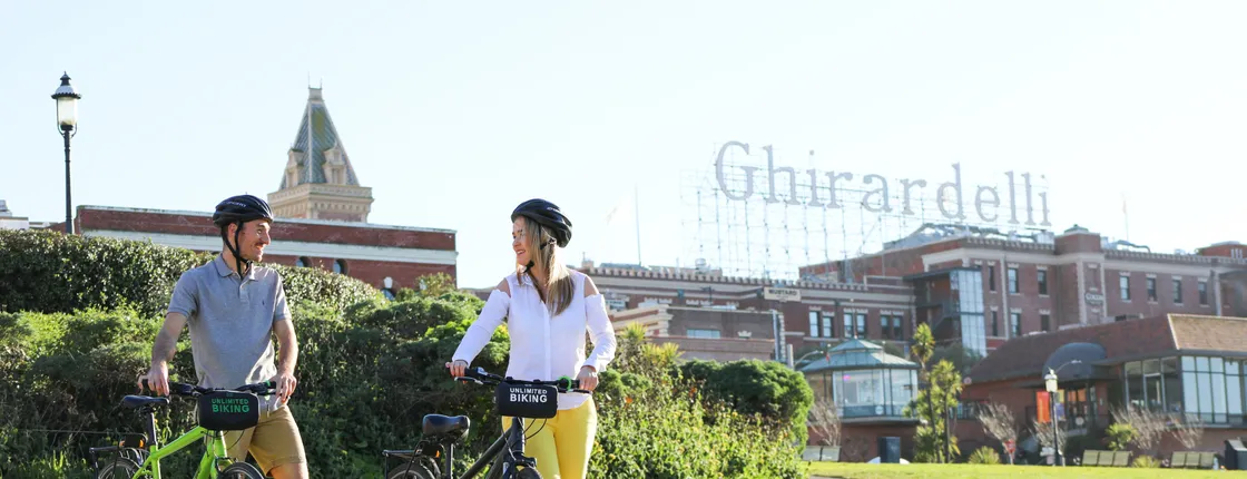 Golden Gate Bridge bike rental with route map