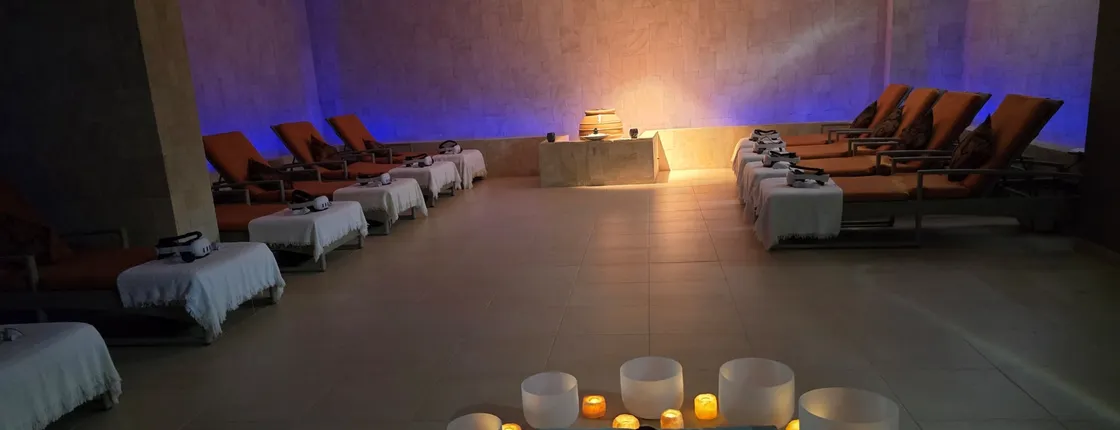 Wellness, relaxation and mindfulness experience with singing bowls