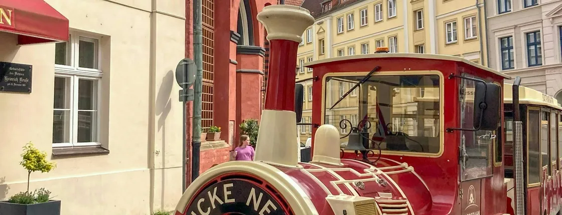 Train ride through Stralsund's old town
