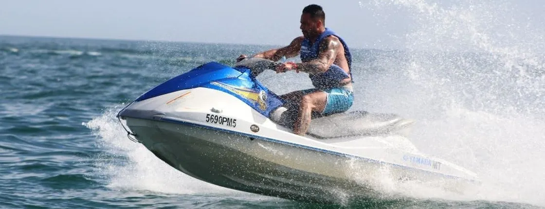 Senggigi jet ski ride with drone photos and hotel pickup