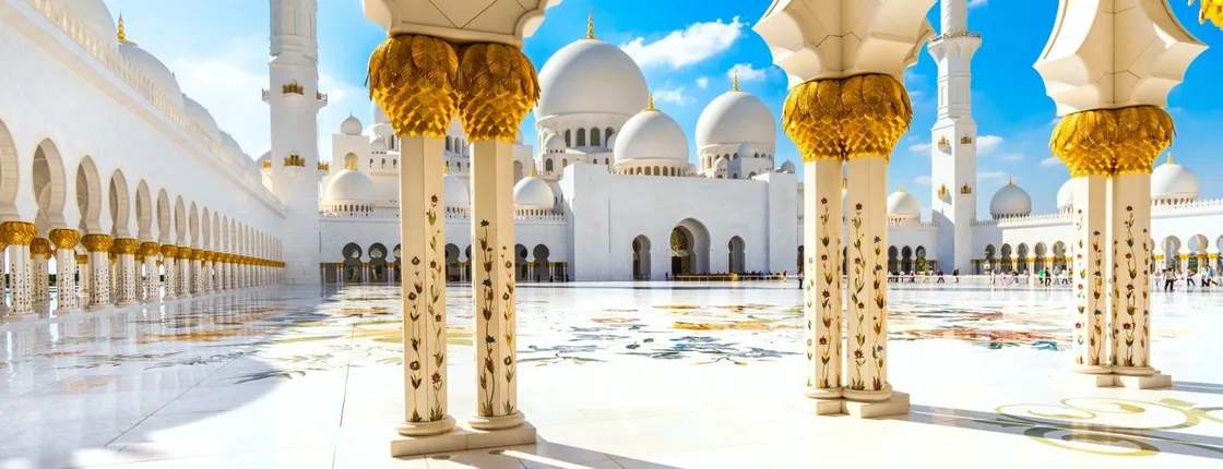 Abu Dhabi Mosque and Ferrari World from Abu Dhabi