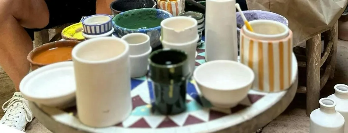 Traditional Moroccan pottery workshop in Marrakesh with transfers