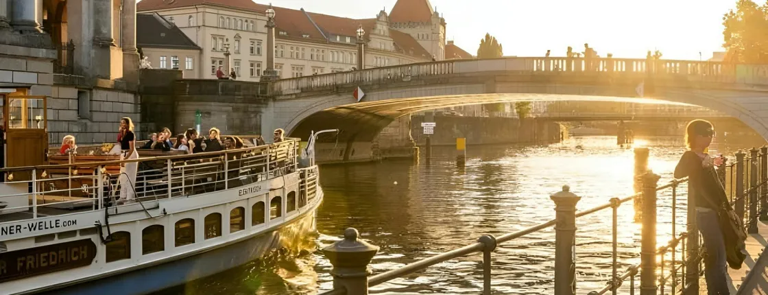Old Berlin beer evening steamboat trip into the sunset