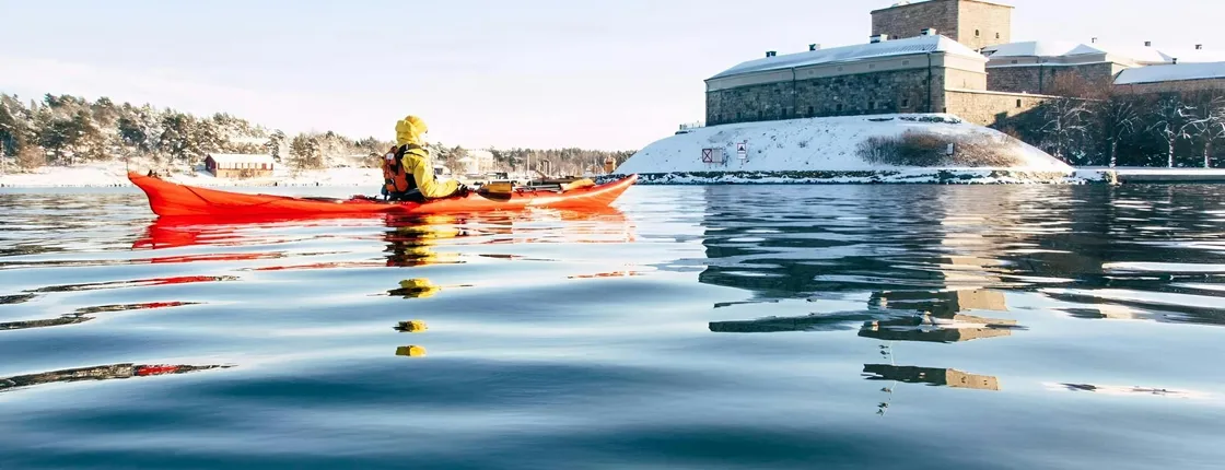 Stockholm Archipelago winter kayak tour with Swedish fika and sauna