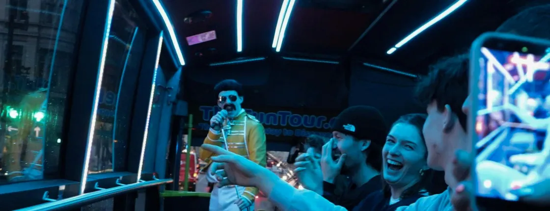 The Fun Tour bus with live theatre and comedy