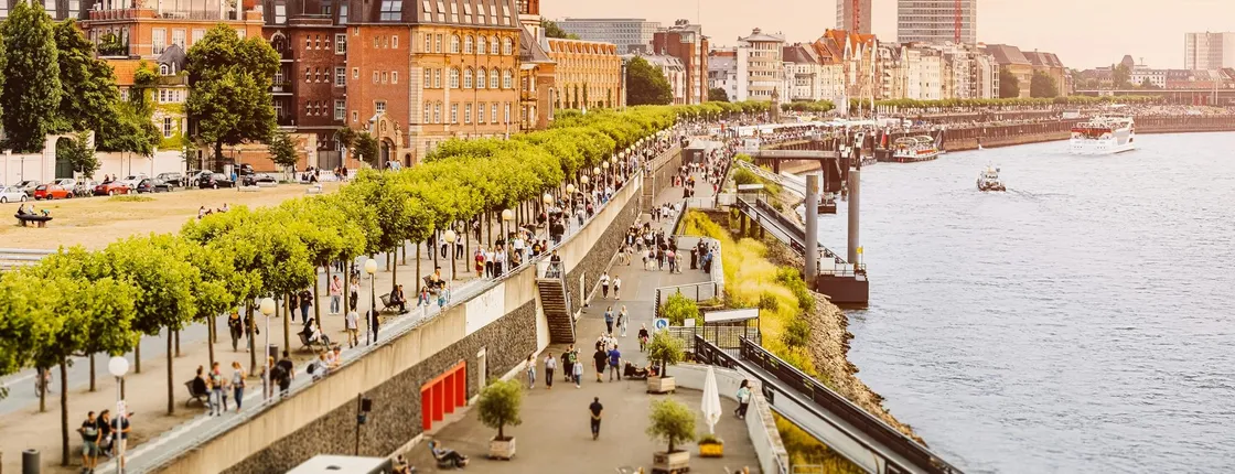 Düsseldorf audio walking tour with historic landmarks and Rhine views