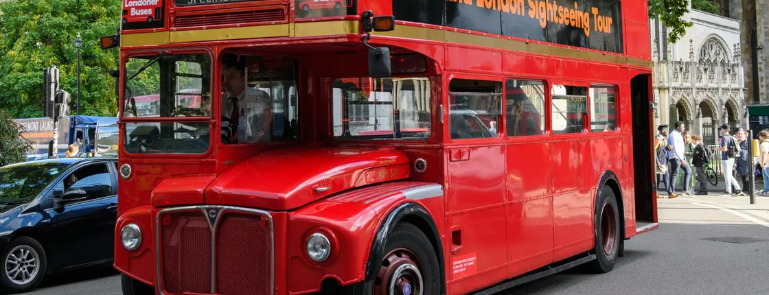 London sightseeing tour on a vintage open-top bus